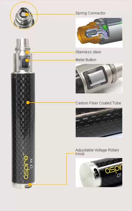 Aspire Black CF VV 1000mAh Battery for K1 Tank - Image 2