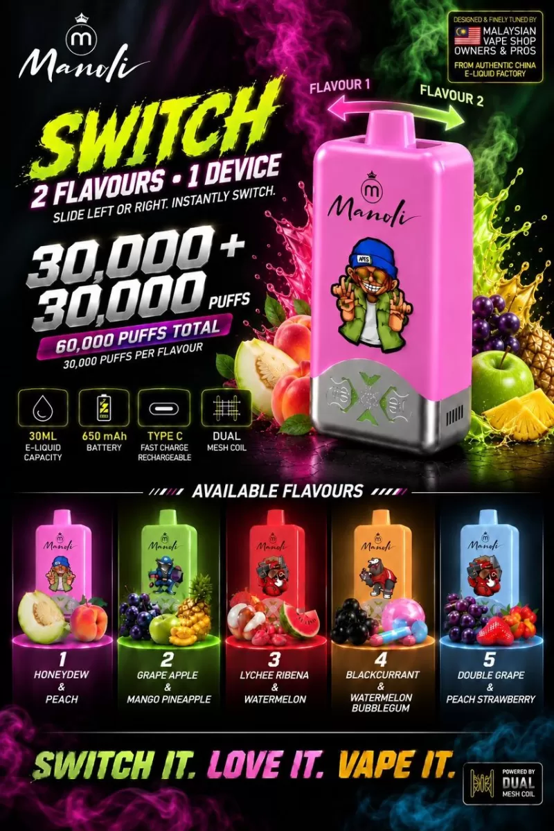 Manoli Switch 60k Disposable (2 Flavors In 1 Device) Genuine Stock - Image 2