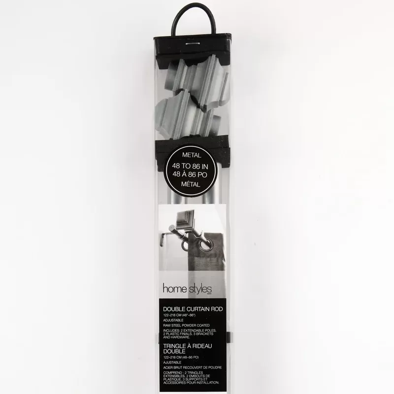 Tringle à rideau double réglable Homestyles, 48 à 86 po, argent