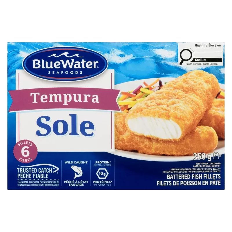 BlueWater Seafoods Tempura Sole Filets de Poisson en Pâte | emb. de 6