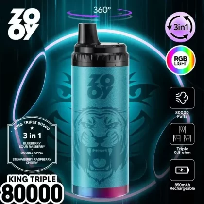 ZOOY King Triple 80000 – 80K Puffs 0.8Ω*3 Mesh Coil LED Lighting