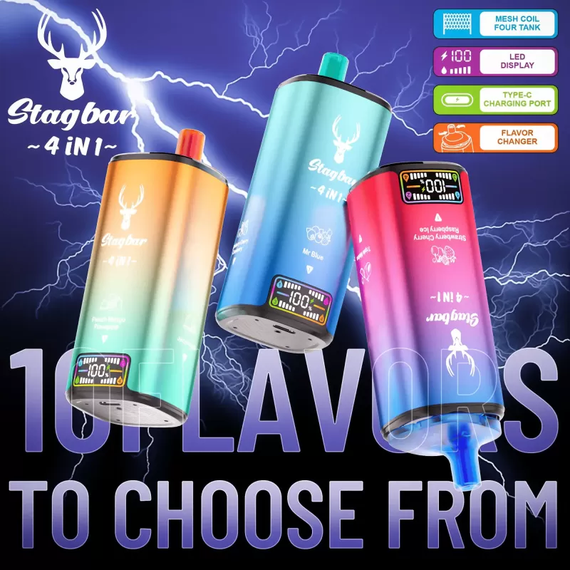 STAG BAR 4 In 1 80000 – 80K Puffs 4 × 18ml LED display Disposable Vape