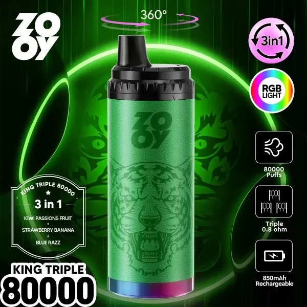 ZOOY King Triple 80000 – 80K Puffs 0.8Ω*3 Mesh Coil LED Lighting - Image 2