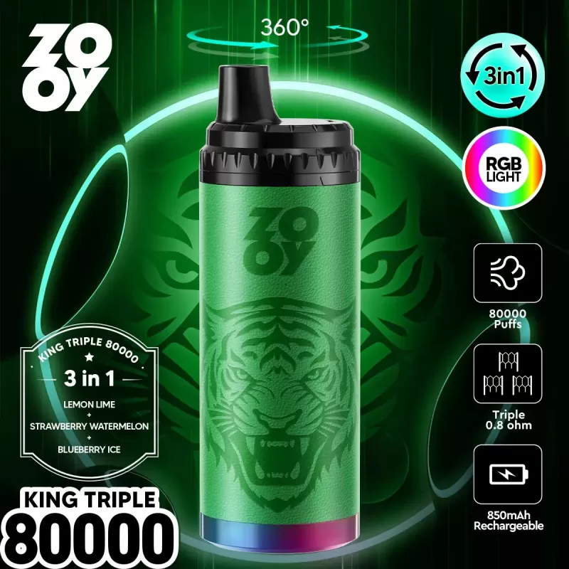 ZOOY King Triple 80000 – 80K Puffs 0.8Ω*3 Mesh Coil LED Lighting - Image 3