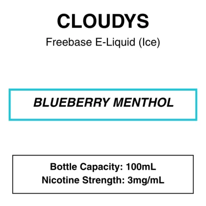 Blueberry Menthol – Cloudys Premium E- Liquid Freebase – 100mL