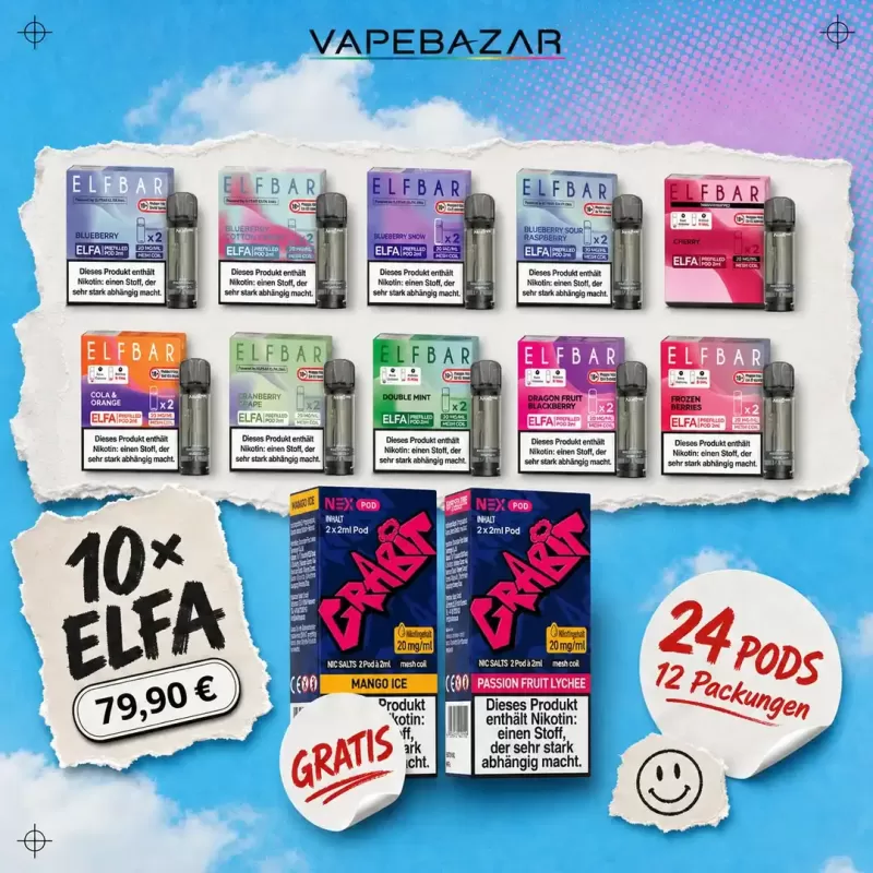ELFA Pods 10er-Pack nach Wahl + 2× Grabit NEX GRATIS (24 Pods)