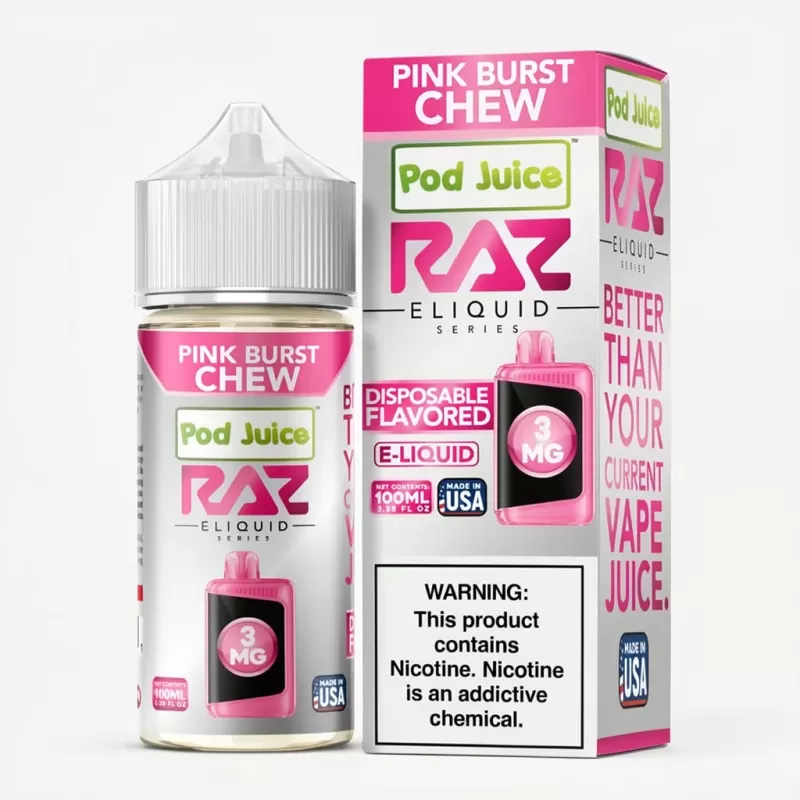 Pink Burst Chew – Pod Juice x Raz E-Liquid – 100mL USA Vape