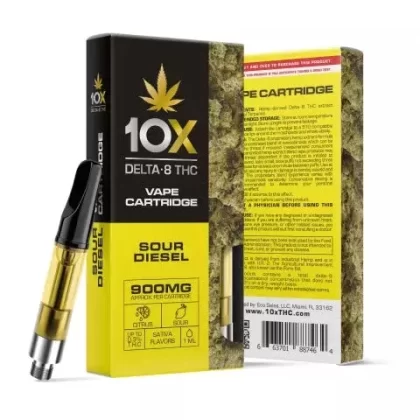 D8 Vape Cart – 900mg – Sour Diesel – Sativa – 1ml – 10X
