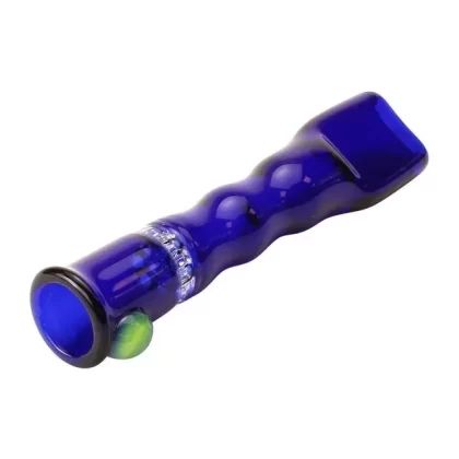 Blazing Blue Glass Honeycomb Screen Chillum Pipe