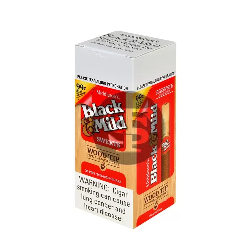 Middleton’s Black & Mild Sweet Wood Tip 99 Cents Cigars Box of 25