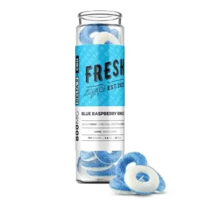 Blue Raspberry Rings Gummies – D9, CBD Blend – 800MG – Fresh