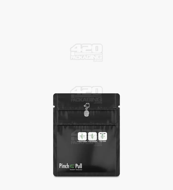 Child Resistant & Tamper Evident | Pinch N Pull Matte Black Mylar Bags