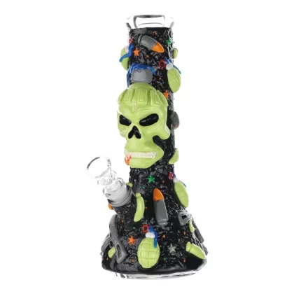 GITD Skull In Arms Beaker Bong – 10in