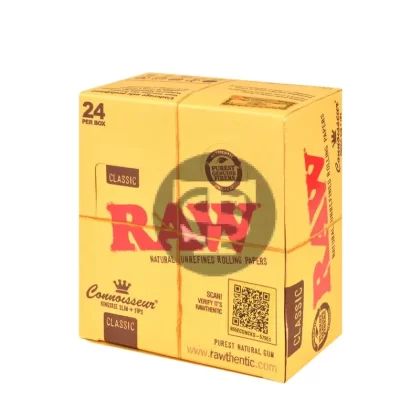 RAW Connoisseur Classic Papers King Size Slim With Tips Pack of 24