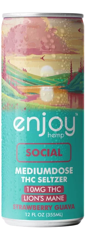 Enjoy Hemp 10mg THC + Lion’s Mane Strawberry Guava Seltzer for Social