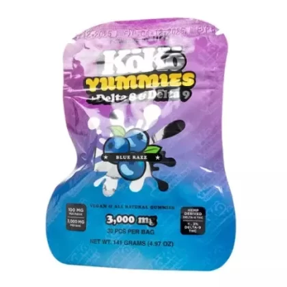Blue Razz Gummies – D8, D9 – 3000mg – Koko Yummies