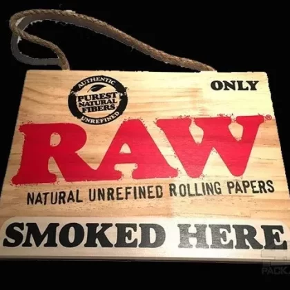 RAW Rolling Papers “Smoked Here” Wood Hanging Sign