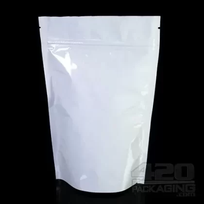 White-White 5” x 8” Mylar Stand Up Pouch Zip Bags 100/Box