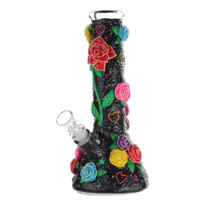GITD Flower Power Beaker Bong – 10in