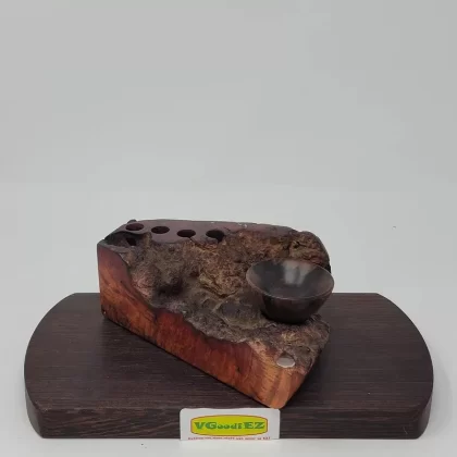 Dynavap stand in Amboyna Burl with Ebony ABV Bowl by Aezhenn Wood