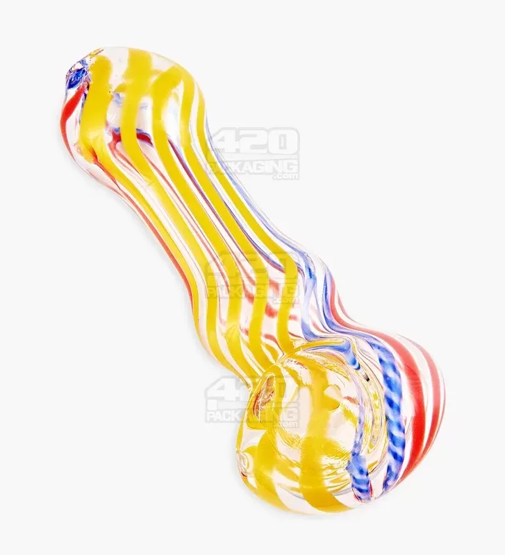 Ribboned & Swirl Spoon Hand Pipe | 3.5in Long – Glass – Assorted