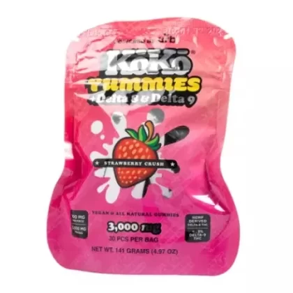 Strawberry Crush Gummies – D8, D9 – 3000mg – Koko Yummies