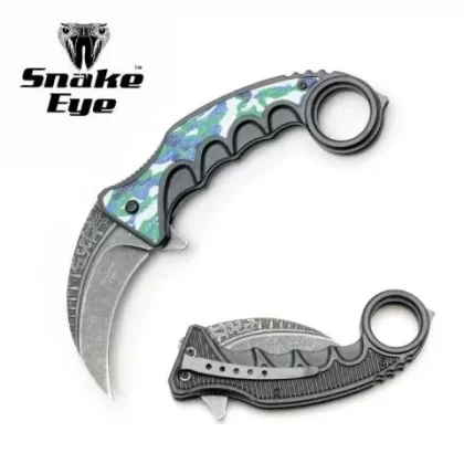 Snake Eye Tactical Spring Assist Karambit Style Knife- White Blue And