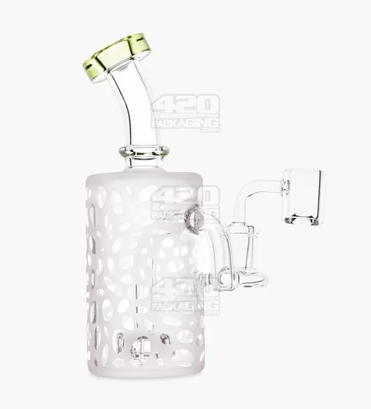 Bent Neck Showerhead Perc Sandblasted Glass Dab Rig w/ Thick Base