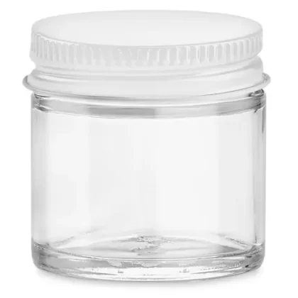 Uline 1 oz Glass Jar With White Lid – Clear Straight Sided