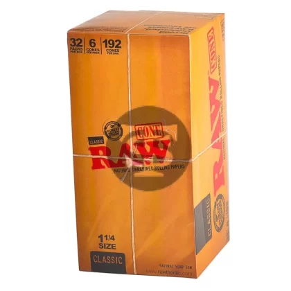RAW Classic Pre Rolled 1 1/4 Cones 32 Packs of 6
