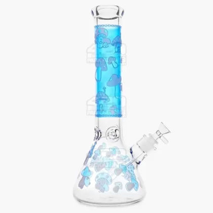 Straight Neck Mushroom Decal Glass Beaker Water Pipe w/ Ice Catcher