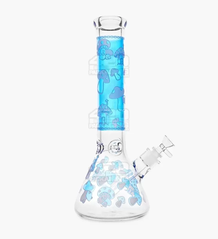 Straight Neck Mushroom Decal Glass Beaker Water Pipe w/ Ice Catcher