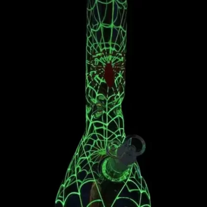 Glowing Spiderweb Beaker Bong