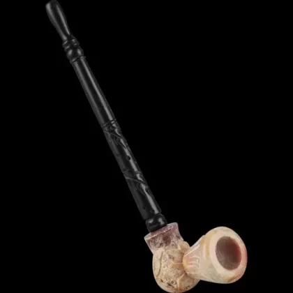 Stone Carved Pipe with Wood Stem