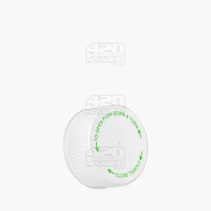 Child Resistant | Ribbed Push Down & Turn Plastic Caps w/ Text & Foam