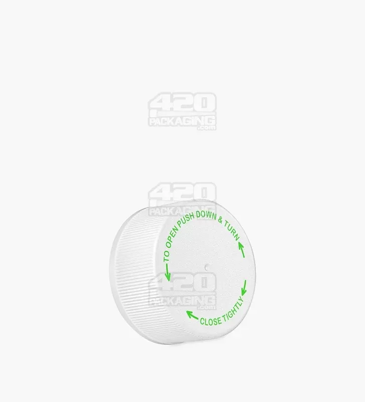 Child Resistant | Ribbed Push Down & Turn Plastic Caps w/ Text & Foam
