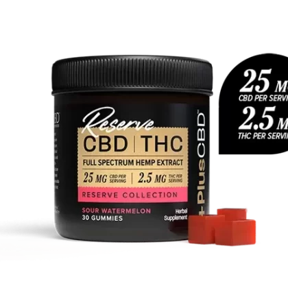 PlusCBD CBD Gummies Reserve 25mg CBD | 2.5mg THC 30ct Sour Watermelon