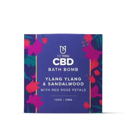 BeYou CBD Bath Bomb – Ylang Ylang & Sandalwood & with red rose petals