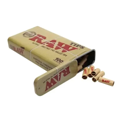 Raw Pre Rolled Rolling Paper Tips w/ Storage Tin (100-Pack)