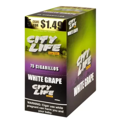 City Life Cigarillos White Grape 15 Packs of 5