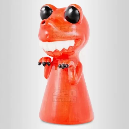 Crimson Baby Dinosaur Ceramic Pipe | 8in Tall – 14mm Bowl – Red