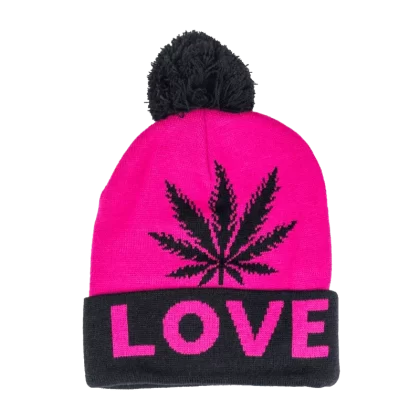 Pink and Black Weed Leaf Love Beanie