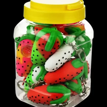 Strawberry Keychain Silicone Pipe – Bulk 15 Pack